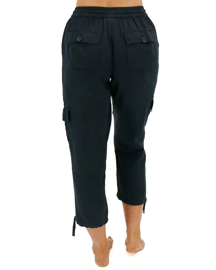 Grace and Lace Tencel™ Lyocell Cropped Cargo Pants - Black