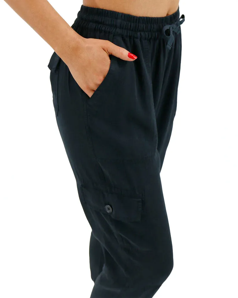 Grace and Lace Tencel™ Lyocell Cropped Cargo Pants - Black