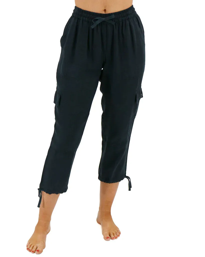 Grace and Lace Tencel™ Lyocell Cropped Cargo Pants - Black