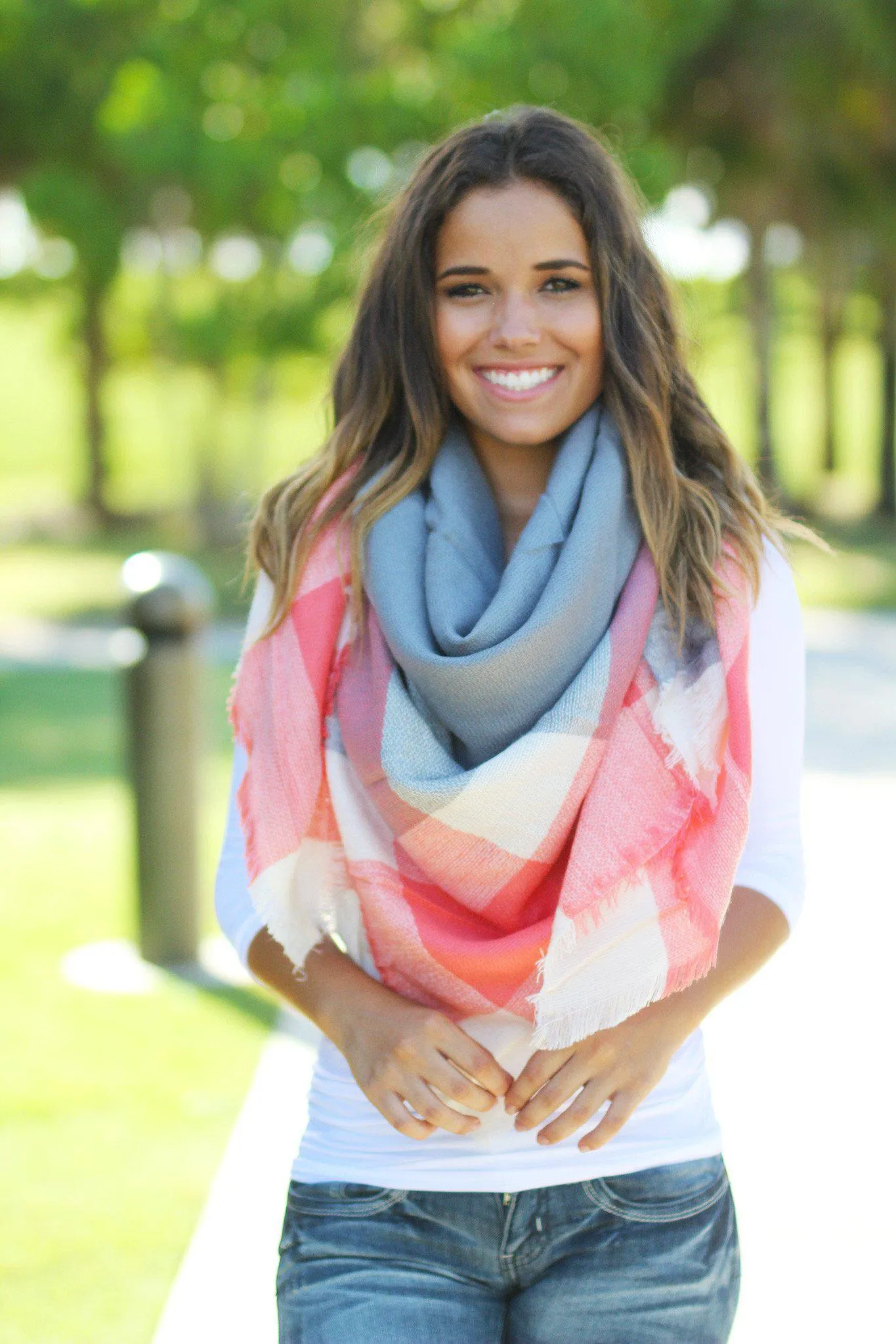 Gray and Coral Scarf