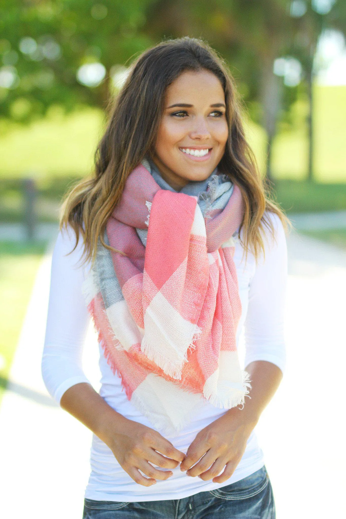 Gray and Coral Scarf