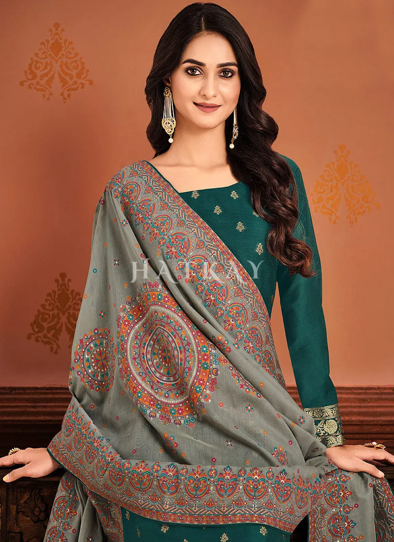 Green And Grey Pant Style Salwar Suit