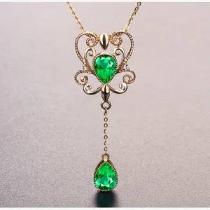 Green crystal vintage Water drop choker pendant necklace