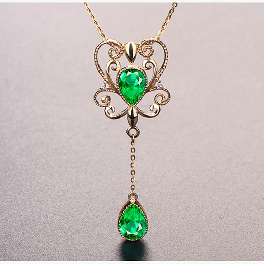 Green crystal vintage Water drop choker pendant necklace