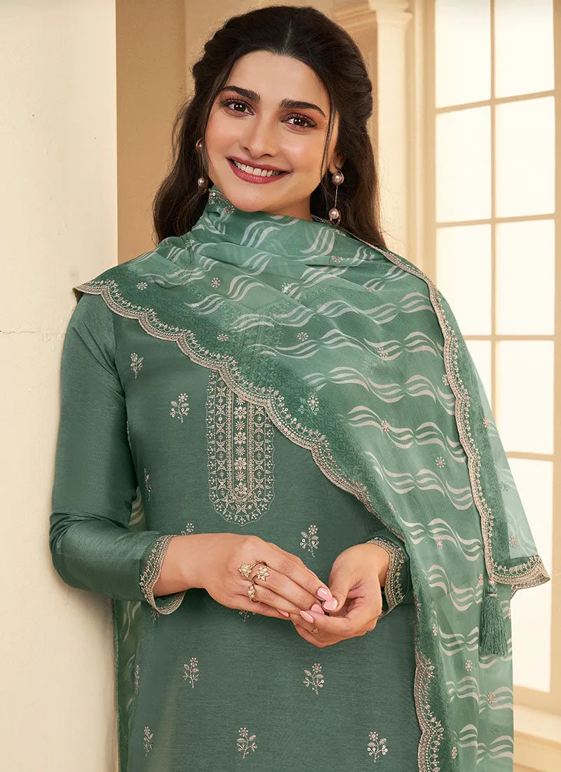 Green Meenakari Embroidery Silk Salwar Kameez Suit