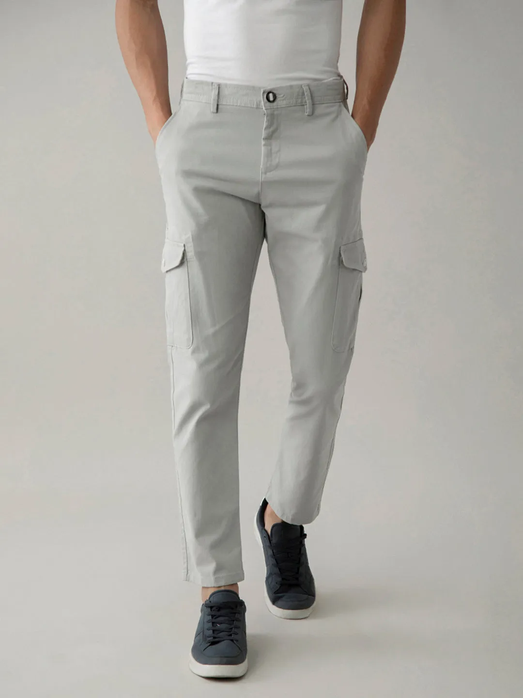 Grey Plain Cargo Pants