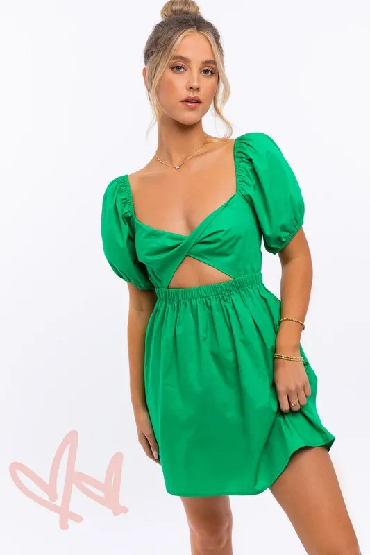 HALF SLEEVE TWISTED FRONT DRESS