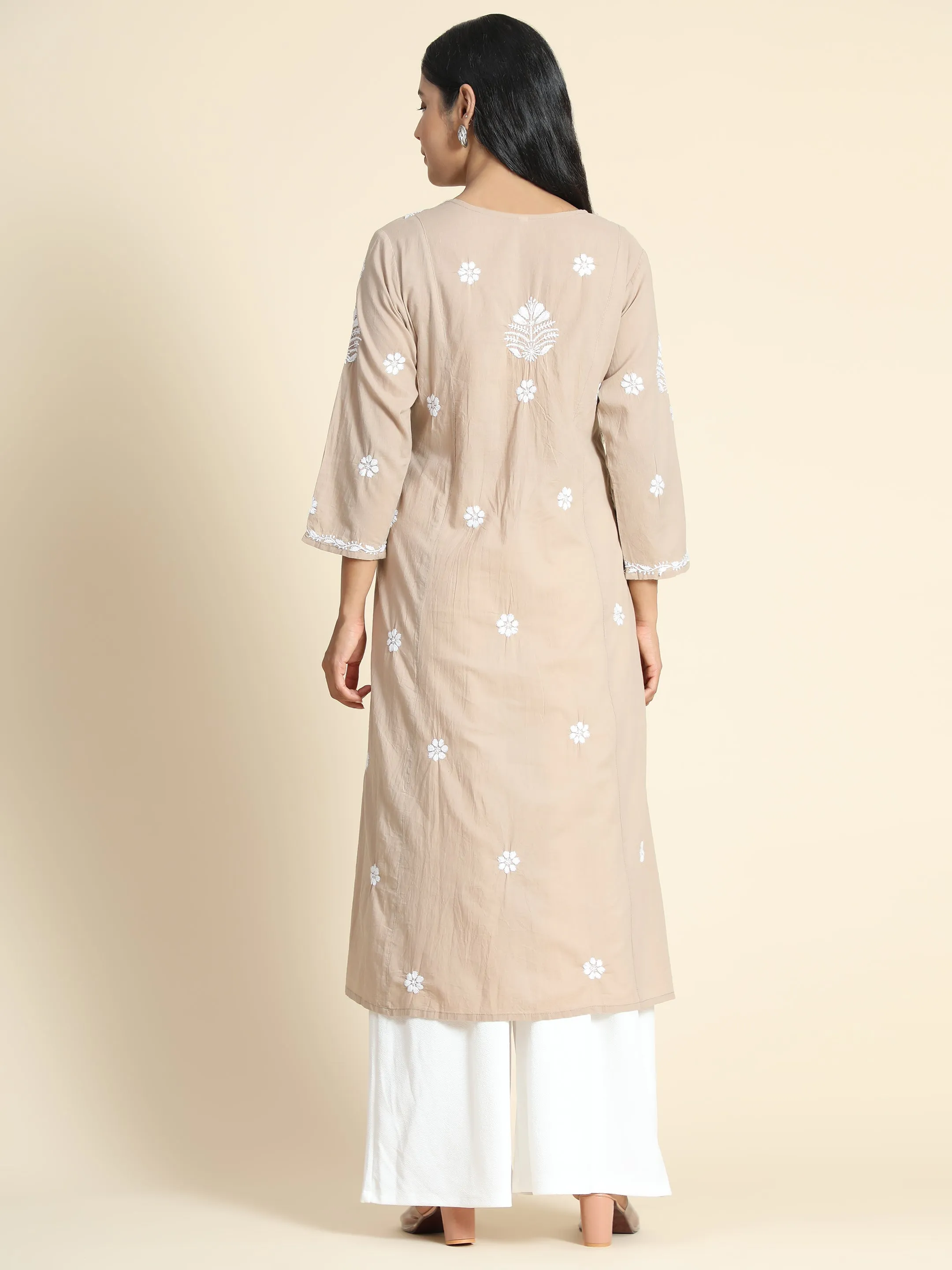 HOK Chikankari Kurti for Women - Beige