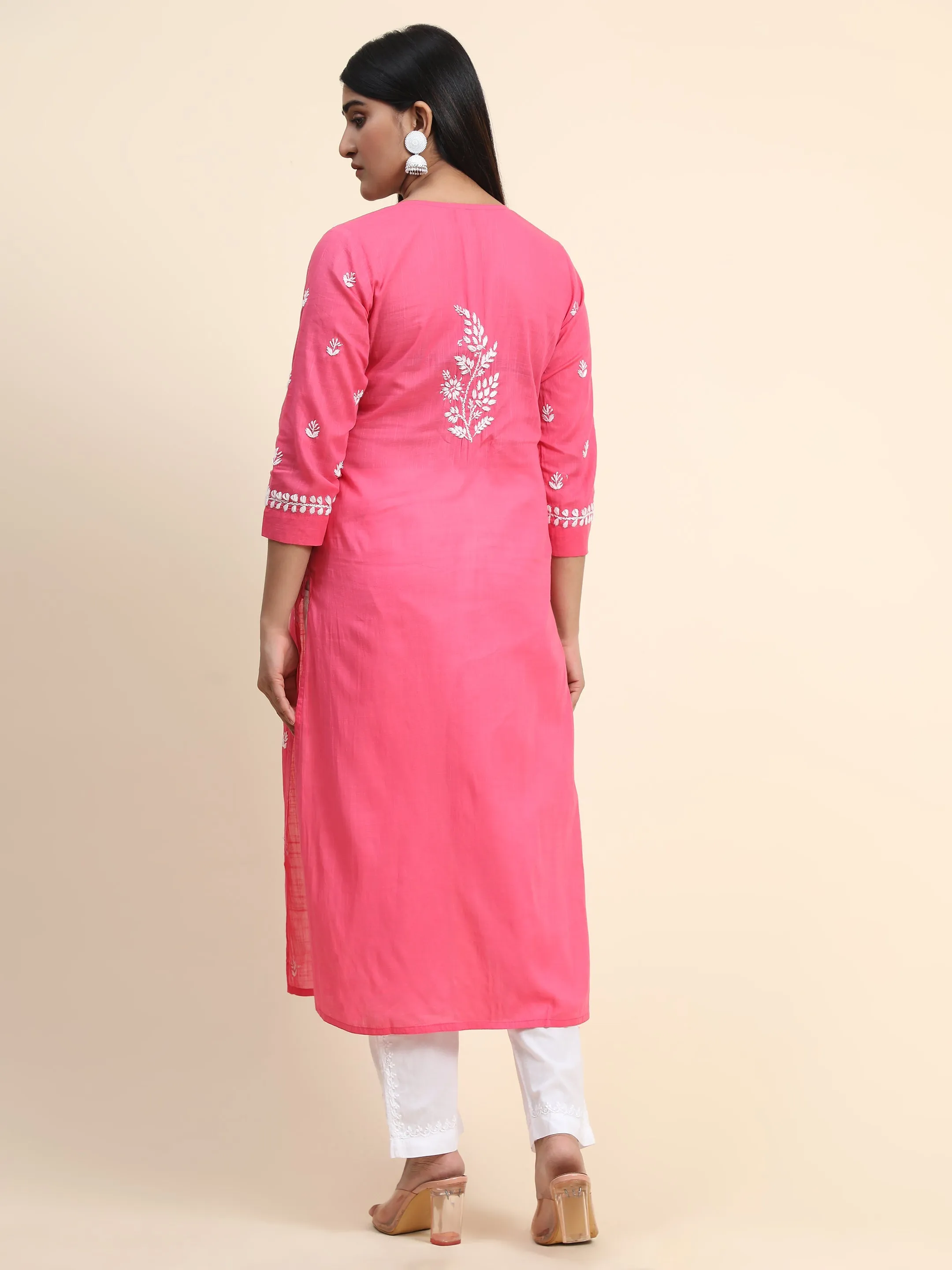 HOK Chikankari Kurti for Women With Pocket  - Pink