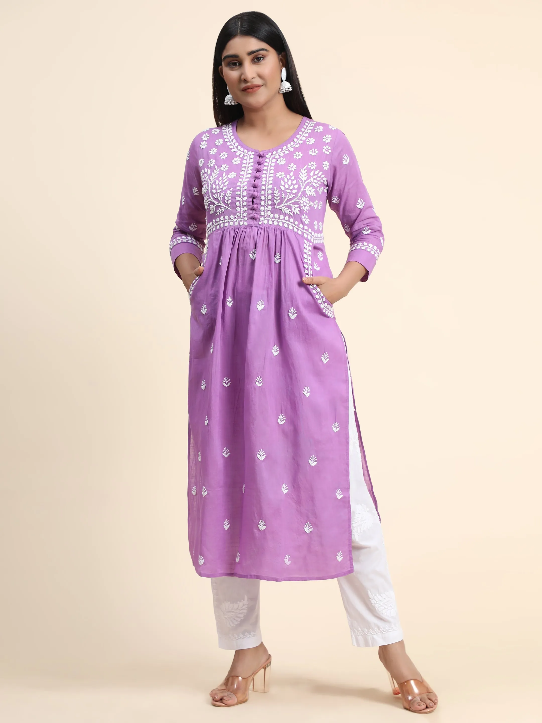 HOK Chikankari Kurti for Women With Pocket  - Purple