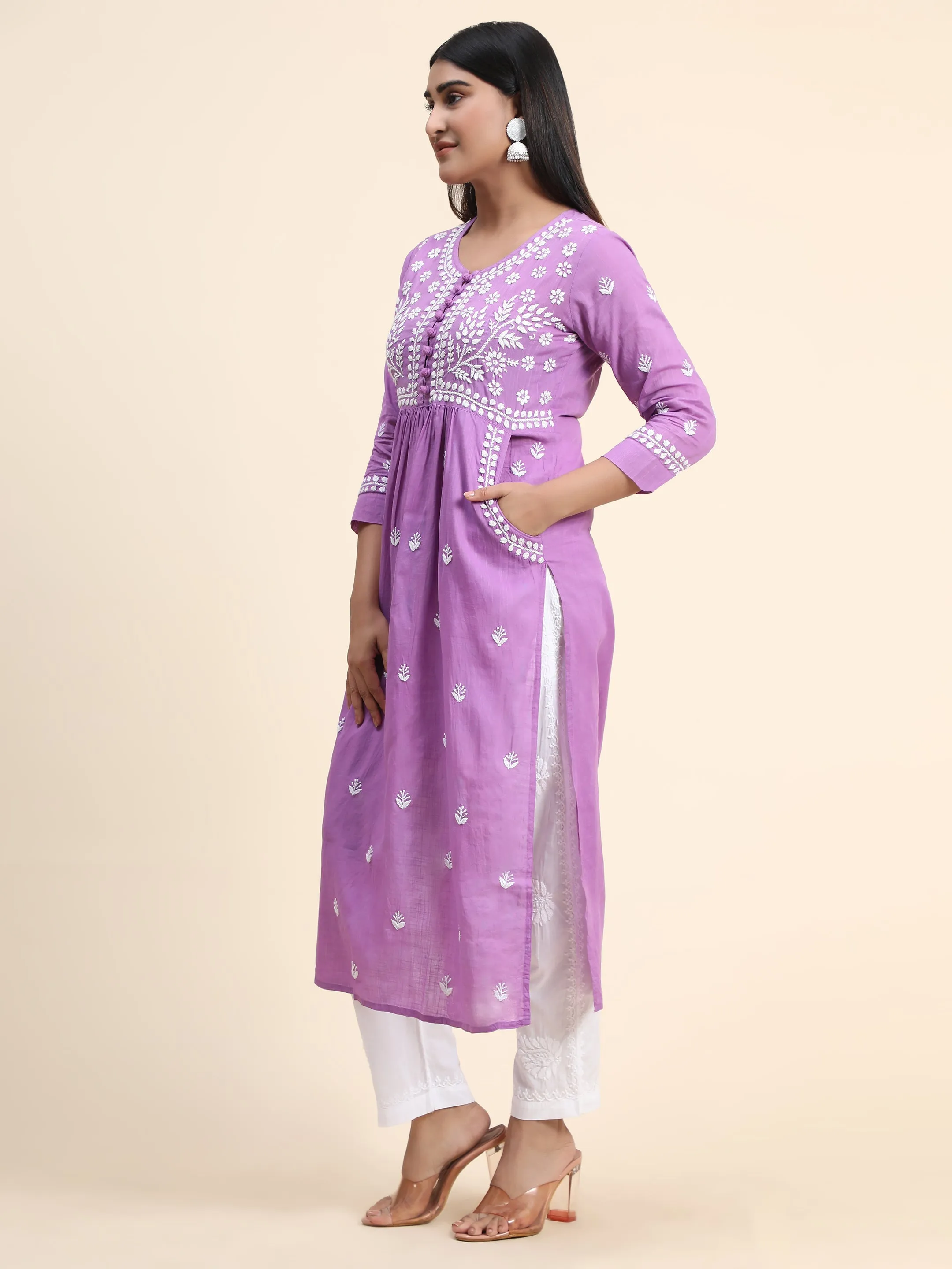 HOK Chikankari Kurti for Women With Pocket  - Purple