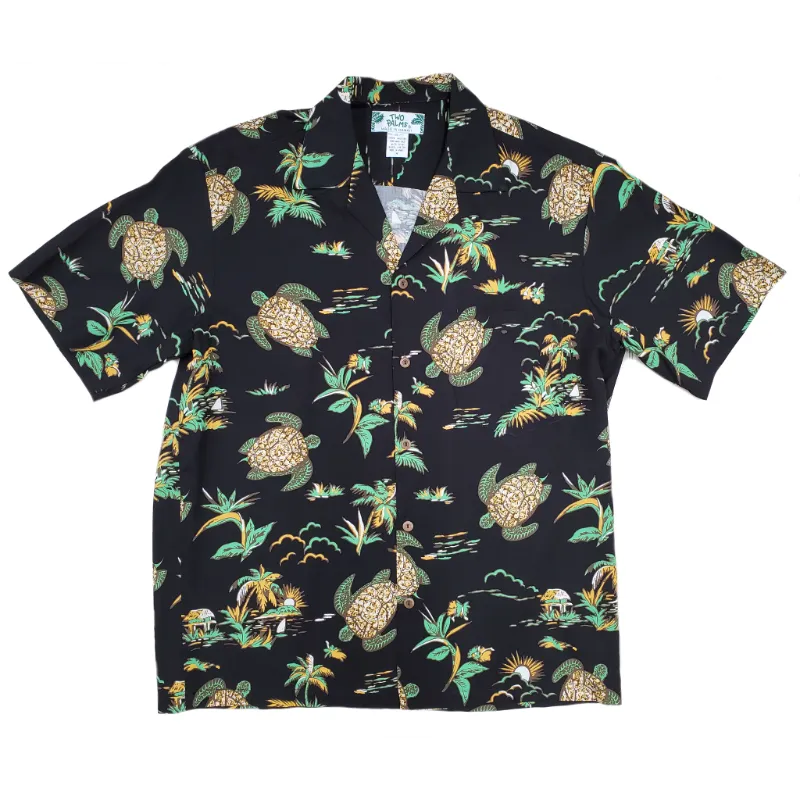 Honu Turtle Print Hawaiian Shirt | Black