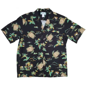 Honu Turtle Print Hawaiian Shirt | Black