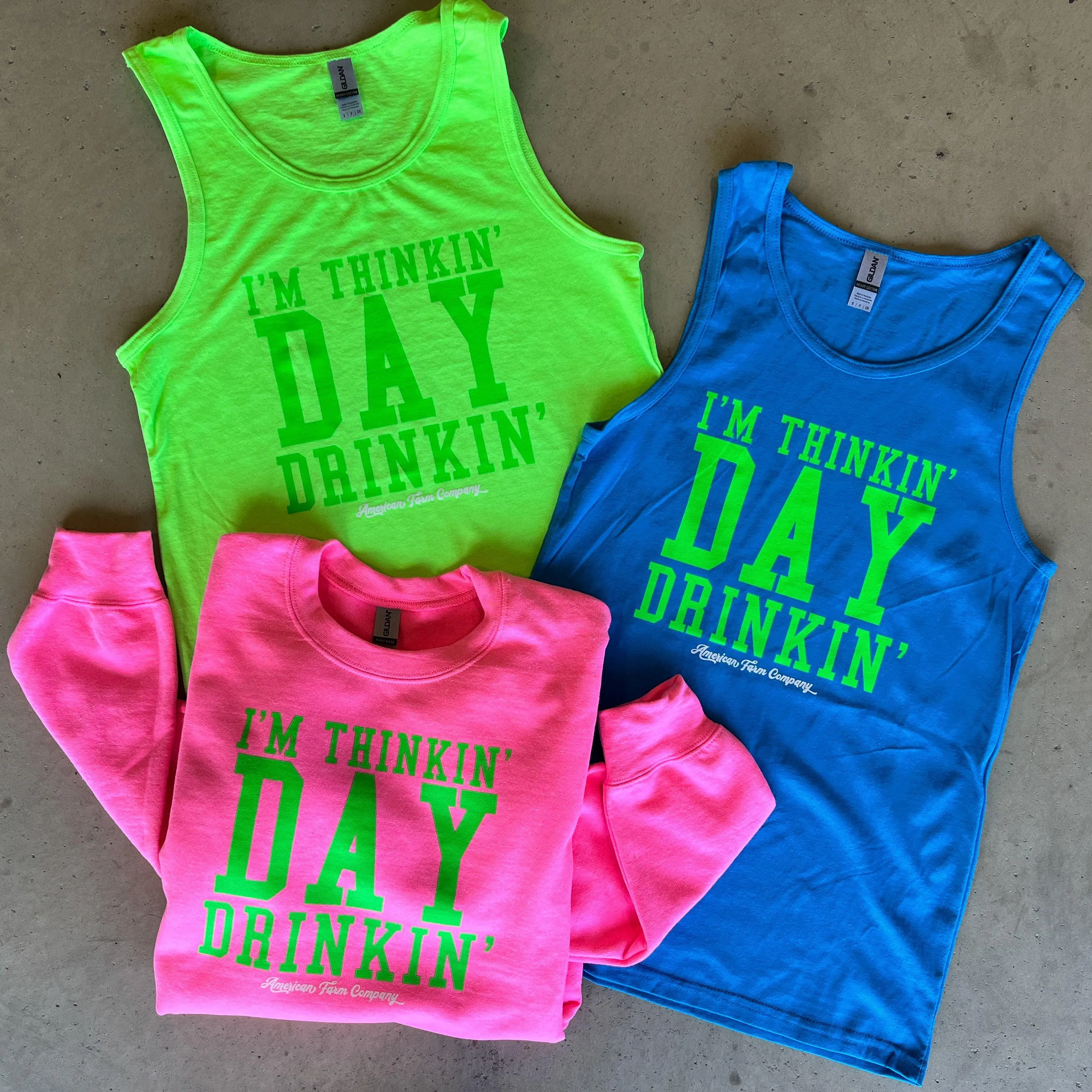 ‘I’m Thinkin’ Day Drinkin’ Neon Green Tank Top