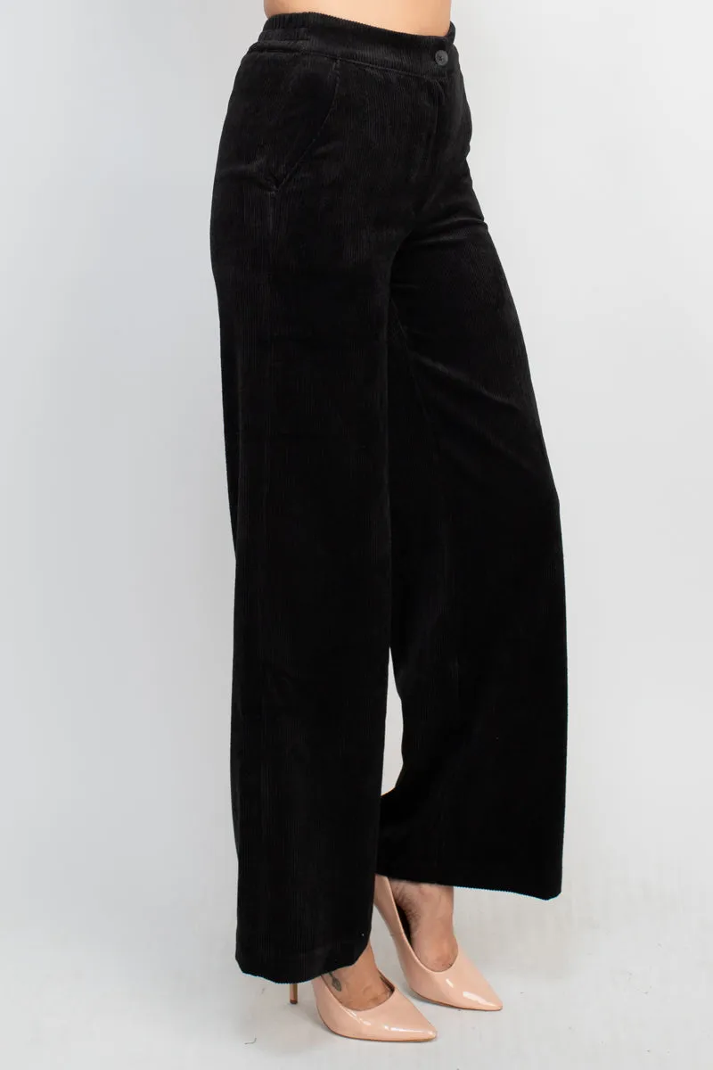 Industry elastic mid waist button and zip closure straight leg corduroy pant with pockets