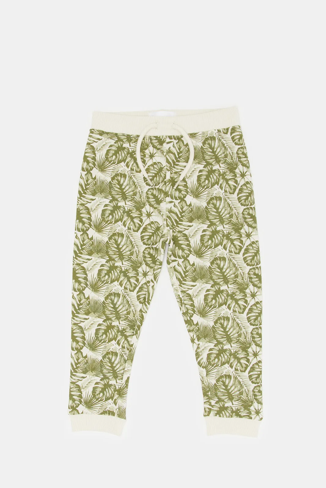 Infant Boys Green Leaf Printed Active Pants