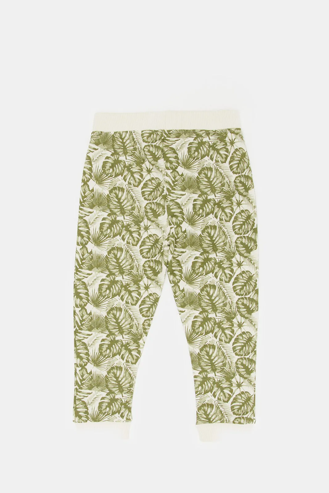 Infant Boys Green Leaf Printed Active Pants