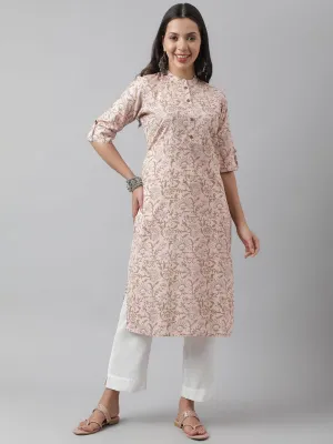 Jashvi Baby Pink Floral Printed Straight Kurta