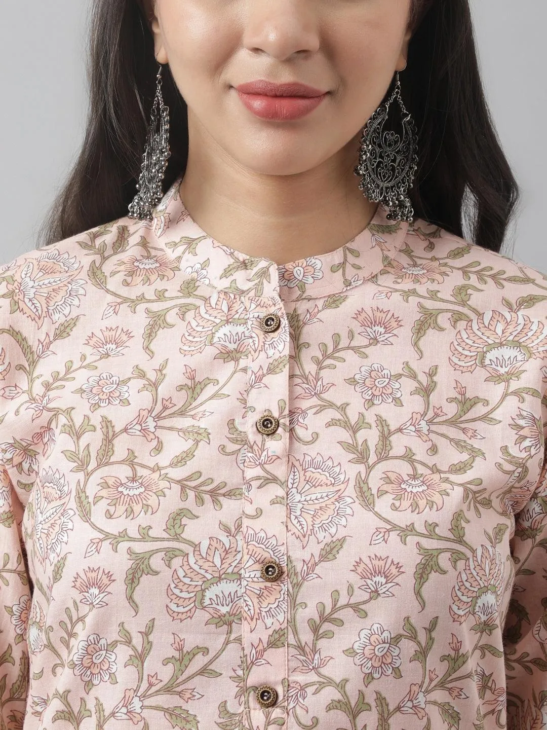 Jashvi Baby Pink Floral Printed Straight Kurta