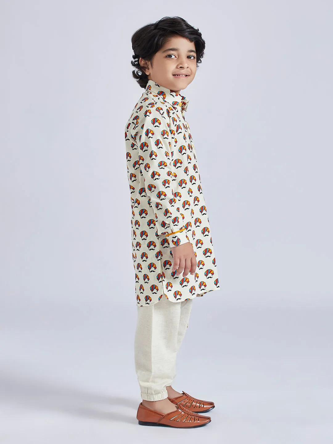 Jashvi Boys' Cream Kurta And Pyjama Set