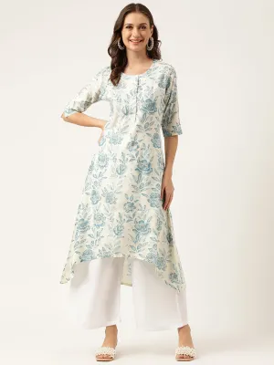 Jashvi Floral Print A-line Kurta with Asymetric Hemline