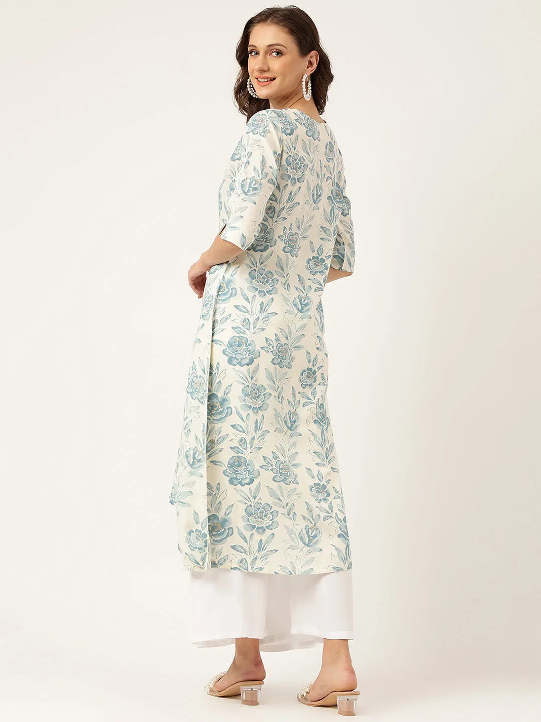 Jashvi Floral Print A-line Kurta with Asymetric Hemline