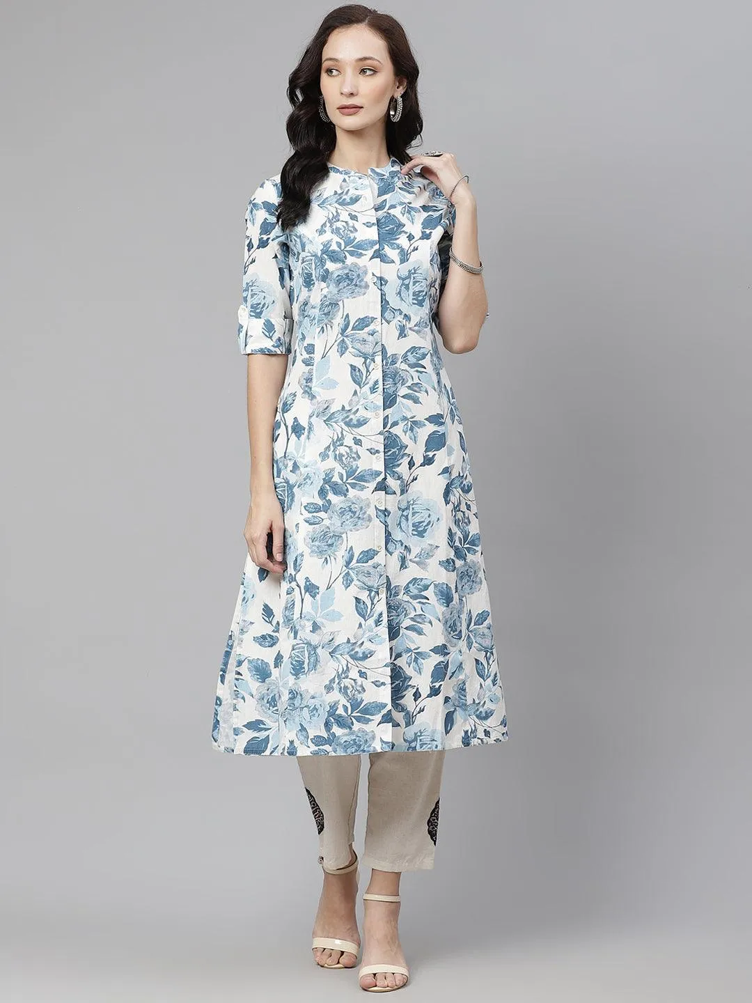 Jashvi Floral Print Cotton Kurta