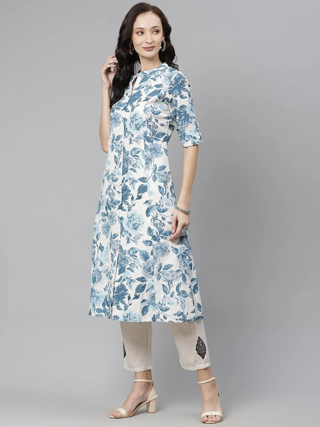 Jashvi Floral Print Cotton Kurta