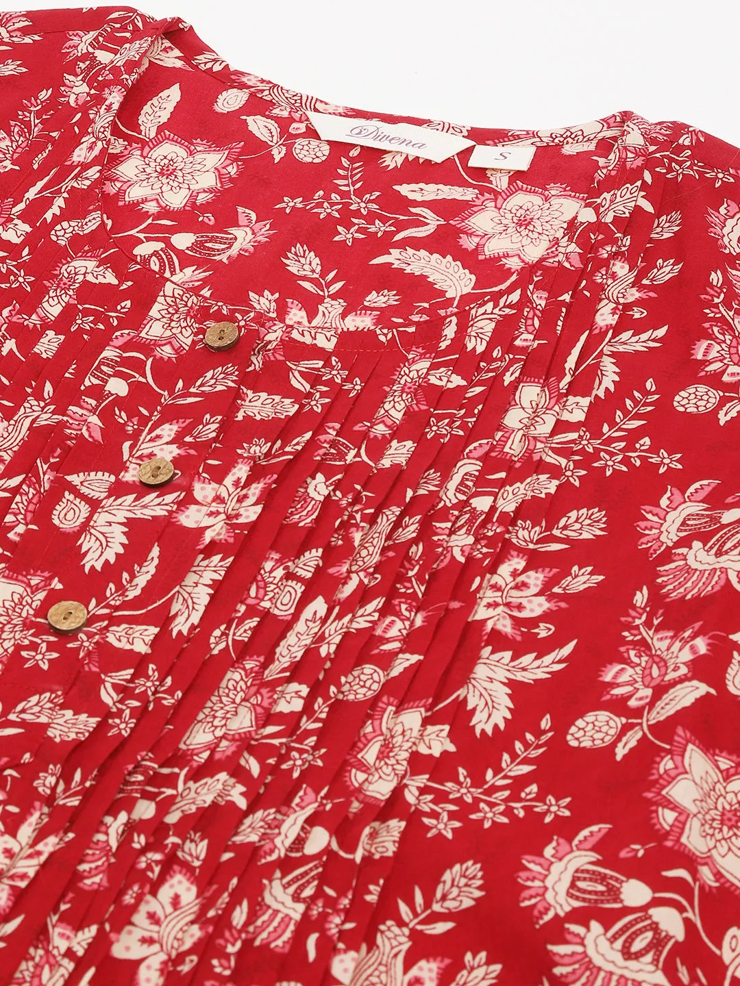 Jashvi Red Floral Printed Cotton Peplum Top