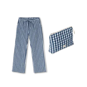 JUNA Karla Toiletry Bag & Barbara Lounge Pant Set, Blue/White