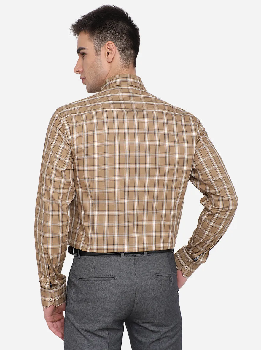 Khaki Checked Slim Fit Formal Shirt | JadeBlue