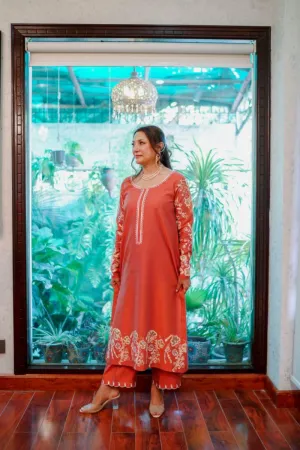 Khayal by Shaista Hasan - Salmon two-toned - Cotton Silk - 3 Piece