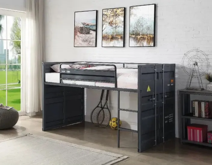 Lena Shipping Container Style Twin Loft Bed, Gunmetal Finished