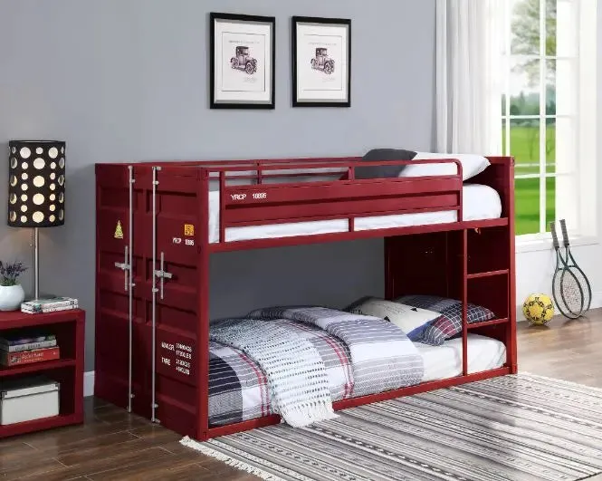 Lena Shipping Container Style Twin/Twin Metal Bunk Bed, Red