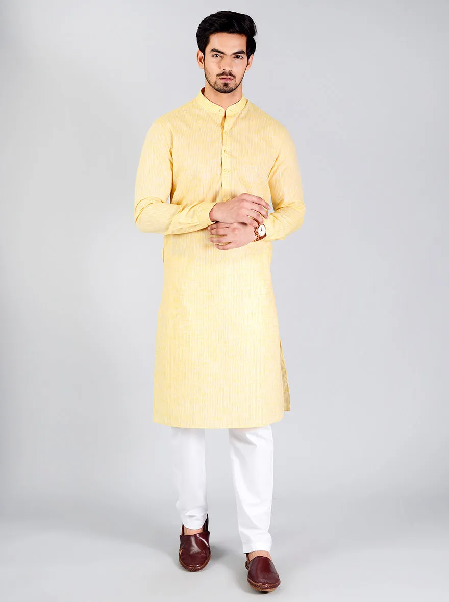 Light Yellow Striped Regular fit Modi Kurta | JadeBlue