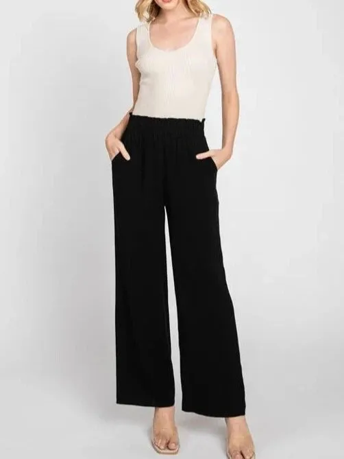 Lyrica Elastic Waist Wide Leg Pant (Assorted Colors)