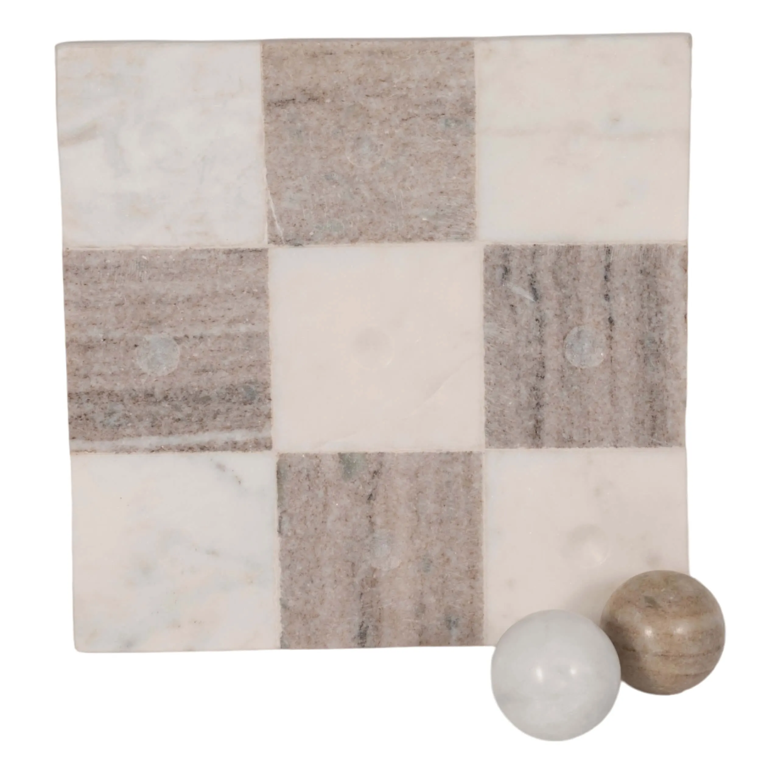 Marble Tic-Tac-Toe, White/Beige