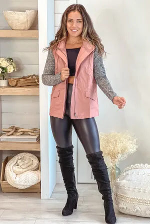 Mauve Jacket with Gray Hood and Sleeves