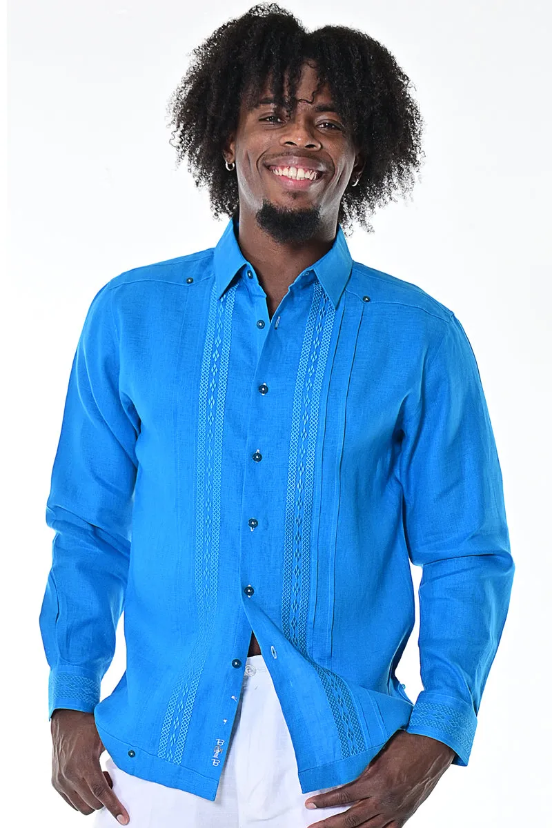 Men's Long Sleeve Linen Guayabera Shirt w/Fancy Panels | BOHIO MLG1415