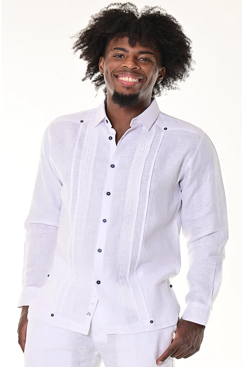 Men's Long Sleeve Linen Guayabera Shirt w/Fancy Panels | BOHIO MLG1415