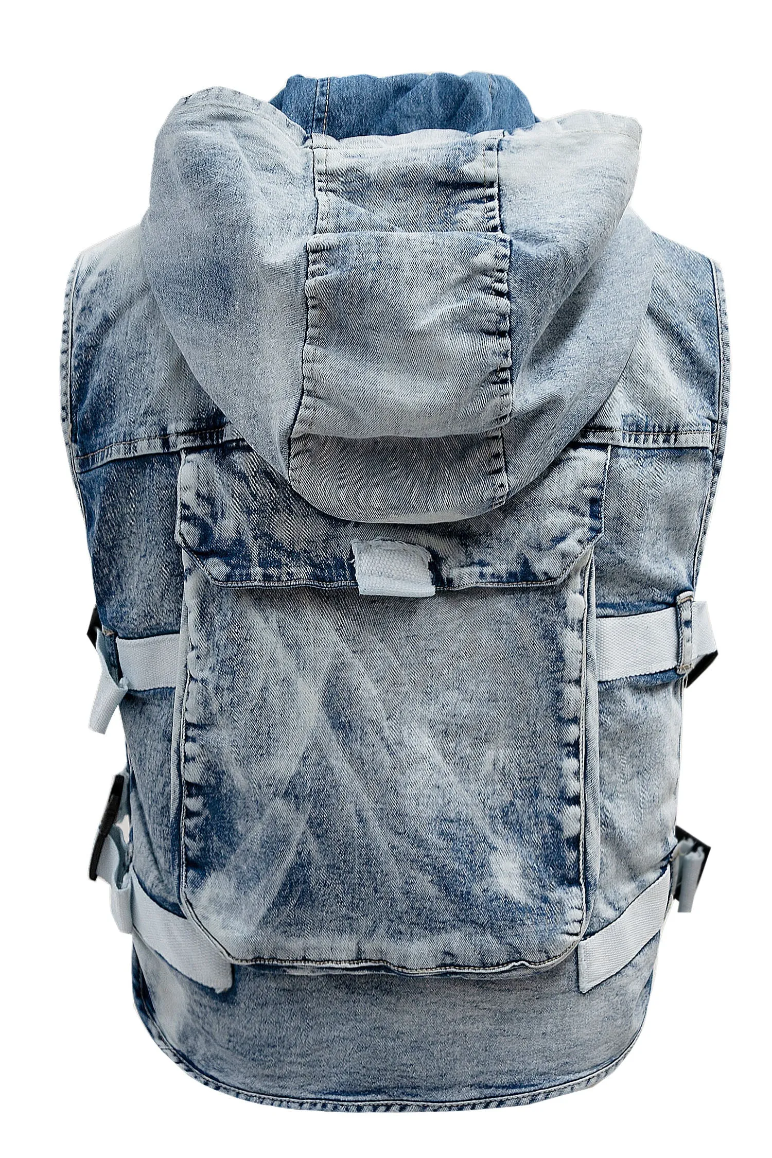 Men's Multi Pocket Backpack Denim Hooded Cargo Vest