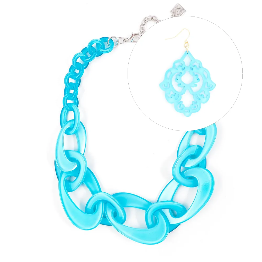 Mod Resin Jewelry Gift Set in Neon Blue