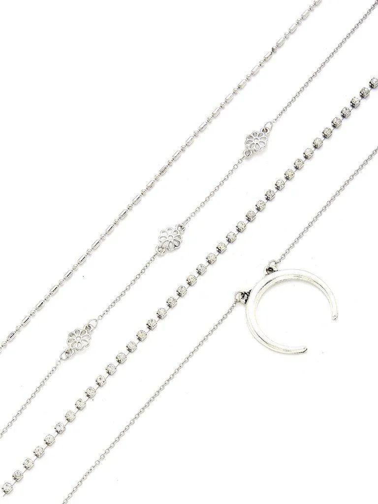 Moon & Flower Design Chain Necklace Set 4pcs