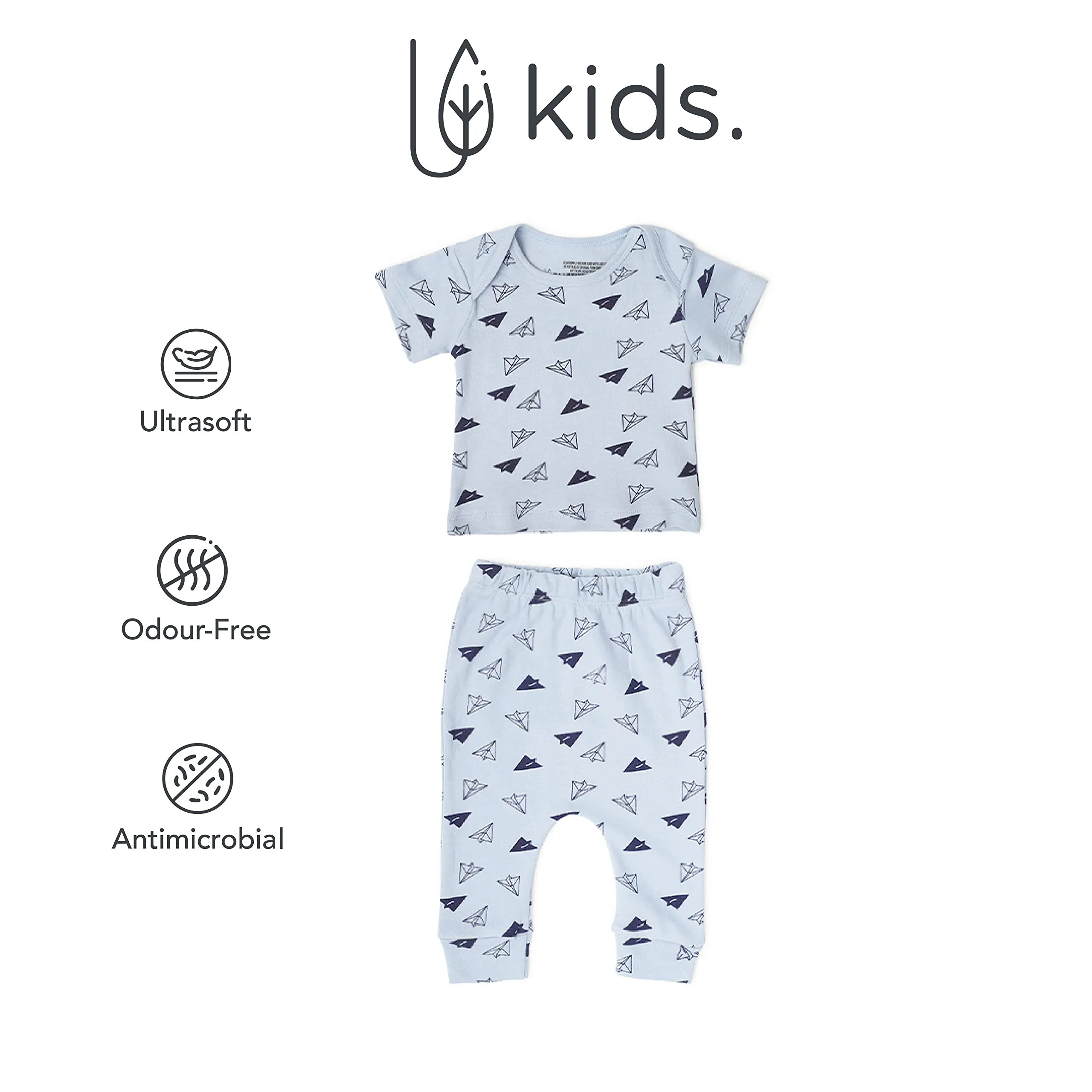 Mush Ultra Soft Bamboo Unisex Tees & Pants Combo Set for New Born Baby/Kids,Pack of 2 (0-3 Months, Aeroplane)