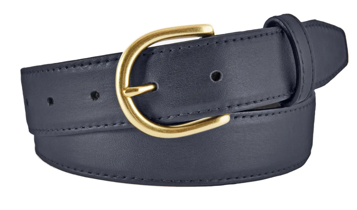 Navy Smooth Leather Belt, Soho Buckle (Gold)