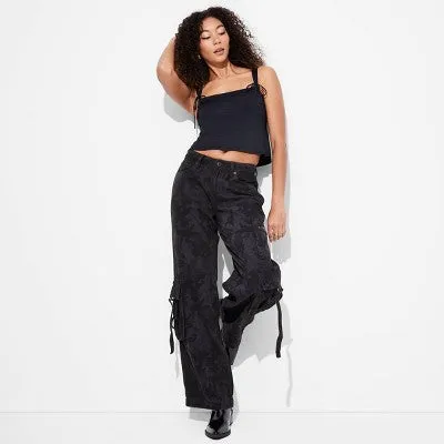 New - Women's Mid-Rise Wide Leg Cargo Baggy Pants - Wild Fable