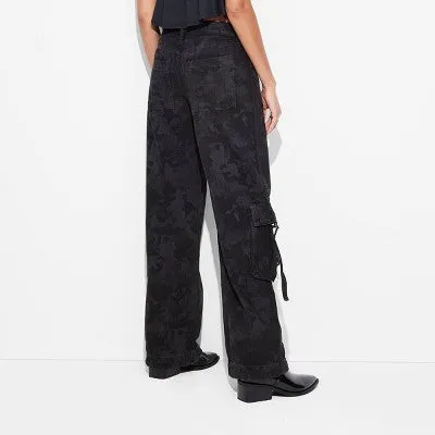 New - Women's Mid-Rise Wide Leg Cargo Baggy Pants - Wild Fable