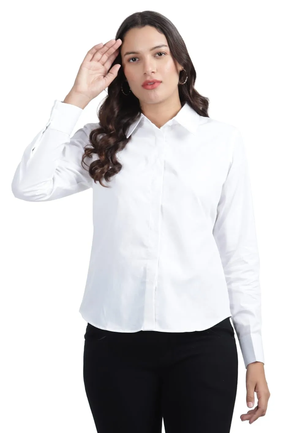 NKSA FASHION Women's Cotton Regular Fit Full Sleeve Formal/Casual Shirt (M, White)