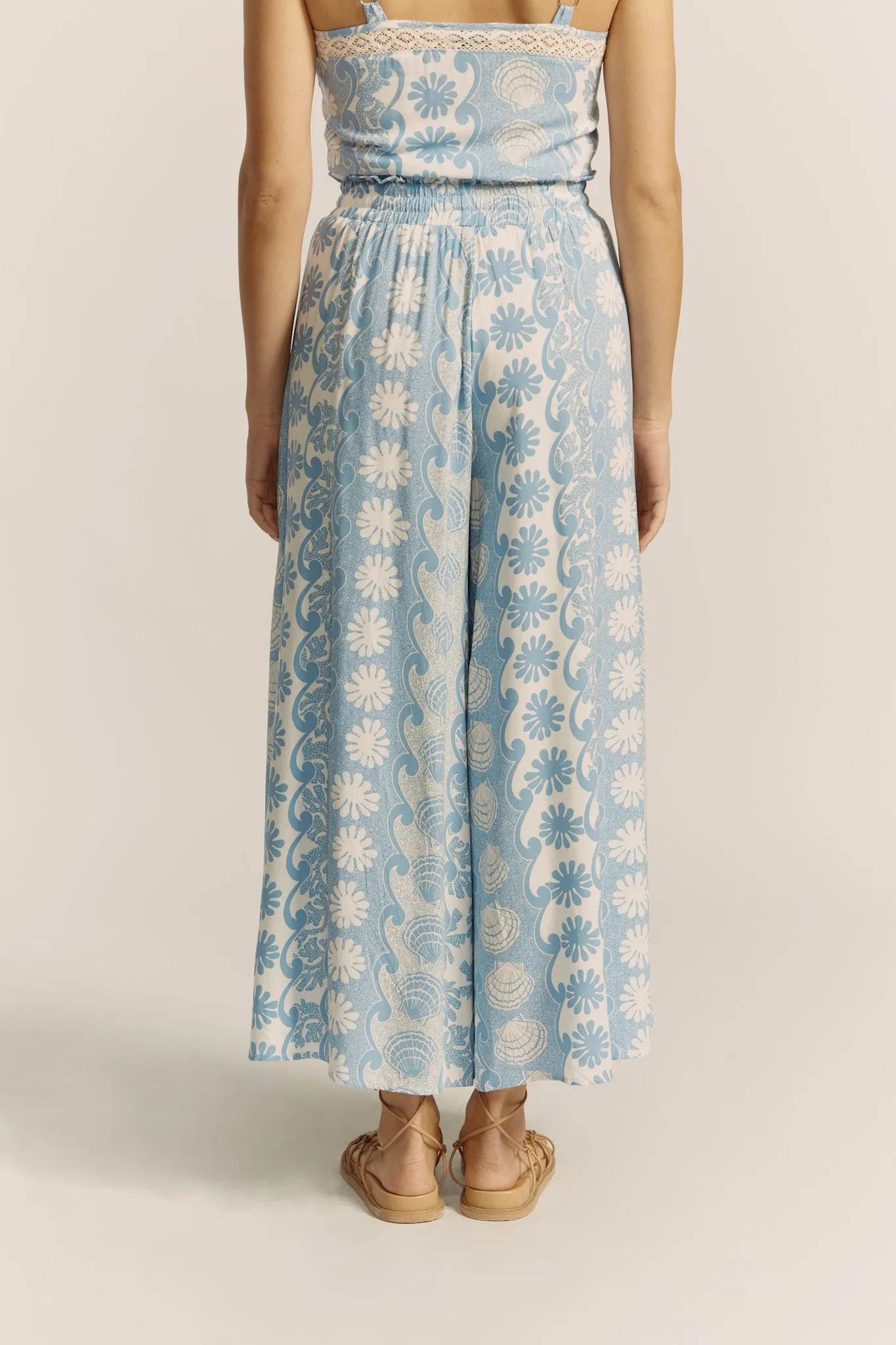 Oceane Blue Abstract Wide Leg Pants