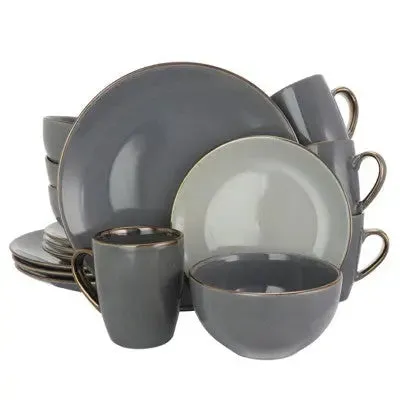 Open Box - 16pc Stoneware Solid Stone Dinnerware Set Gray - Elama